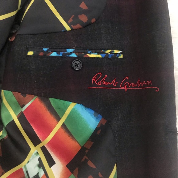 Robert Graham plaid blazer with velvet trim sz 44